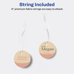 Avery® Kraft Brown Round Tags with Sure Feed® Technology, 2" Diameter, Laser/Inkjet, 96 Tags with Strings (80515)