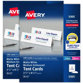 Avery® Embossed Tent Cards with Sure Feed® Technology, 2-1/2" x 8-1/2", White, 2-Pack, 200 Place Cards Total (25305)