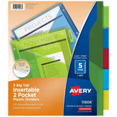 Avery® Big Tab™ Dividers, 5-Tab, Two-Pocket Plastic Binder Dividers, Multicolor, Works With Sheet Protectors (11906)