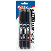 Avery® Marks A Lot® Permanent Markers, Pen-Style, Bullet Tip, 3 Black Markers (29837)