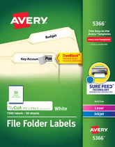 TrueBlock® File Folder Labels, 2/3” x 3-7/16”, 1,500 Printable Labels, Permanent Adhesive, White (5366)