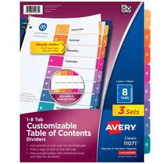 Avery® Ready Index® Dividers, 8 Tab Sets, Customizable Table of Contents, Multicolor Tabs, 3 Sets (11071)