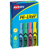 Avery(R) Hi-Liter(R) Desk-Style Highlighters, SmearSafe(R), Chisel Tip, 4 Assorted Color Highlighters (17752)
