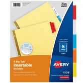 Avery® Big Tab™ Insertable Dividers, 5-Tab Set, Buff Paper, Multicolor Tabs, 1 Set (11109)