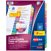 Avery® Ready Index® Jan-Dec Dividers, 12 Tab Sets, Customizable Table of Contents, Multicolor Tabs, 6 Sets (11830)