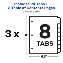 Avery® Ready Index® Dividers, 8 Tab Sets, Customizable Table of Contents, Multicolor Tabs, 3 Sets (11071)