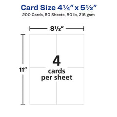 Avery® Printable Postcards, 4.25" x 5.5", Matte White, 200 Blank Postcards for Inkjet Printers (8387)