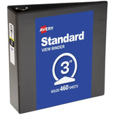 Avery® Standard View Binder, 3" Round Rings, 460-Sheet Capacity, 3.5-Inch Wide Spine, Black Binder (05740)
