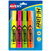 Avery(R) Hi-Liter(R) Desk-Style Highlighters, SmearSafe(R), Chisel Tip, 4 Assorted Color Highlighters (24063)
