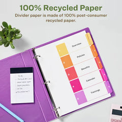 Avery® EcoFriendly Recycled Dividers, 5-Tab, Multicolor, Ready Index® Customizable Table of Contents, 3 Sets (11080)