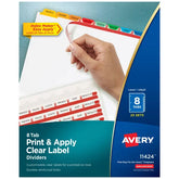 Avery® Print & Apply Clear Label Dividers, Index Maker® Easy Apply™ Printable Label Strip, 8 Multicolor Tabs, 25 Sets (11424)