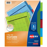 Avery® Big Tab™ Insertable Plastic Dividers, 5-Tab Set, Multicolor (11900)