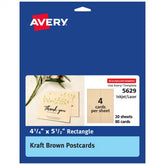 Avery® Kraft Brown Postcards, 4.25" x 5.5", Laser/Inkjet, 80 Postcards (5629)