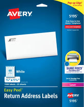 Avery® Easy Peel® Return Address Labels, Sure Feed™ Technology, Permanent Adhesive, 2/3" x 1-3/4", 1,500 Labels (5195)