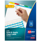 Avery® Print & Apply Clear Label Dividers, Index Maker® Easy Apply™ Printable Label Strip, 5 Multicolor Tabs, 25 Sets (11423)