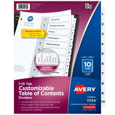 Avery® Ready Index® Dividers for 3 Ring Binders, 10 Tab Sets, Customizable Table of Contents, White Tabs (11134)
