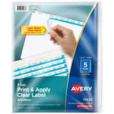 Avery® Print & Apply Clear Label Dividers, Index Maker® Easy Apply™ Printable Label Strip, 5 White Tabs, 5 Sets (11436)