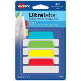 Avery® Ultra Tabs®, Assorted Colors, 2.5" x 1", 48 Repositionable Margin Tabs, 2-Sided Writable (74866)