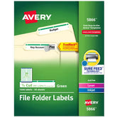 Avery® TrueBlock® File Folder Labels, Sure Feed™ Technology, Permanent Adhesive, Green, 2/3" x 3-7/16", 1,500 Labels (5866)