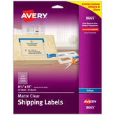 Avery® Full Sheet Shipping Labels, 8-1/2" x 11", Matte Clear, Inkjet Printers, 25 Blank Mailing Labels (8665)