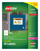 Avery® Durable ID Labels, TrueBlock® Technology, Permanent Adhesive, 5” x 3-1/2”, 200 Labels (61532)