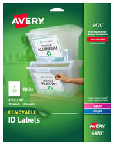 Avery® Removable Labels, Removable Adhesive, 8-1/2" x 11", 10 Labels (6470)