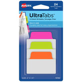 Avery® Ultra Tabs®, Neon Pink/Green/Orange, 2" x 1.5", 24 Repositionable Multiuse Tabs, 2-Side Writable (74753)