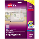 Avery® Matte Clear Shipping Labels, Sure Feed™ Technology, Inkjet, 3-1/3" x 4", 60 Labels (18664)