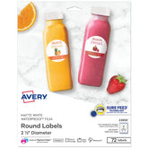 Avery® Waterproof Round Labels with Sure Feed®, 2-1/2", White, Laser & Pigment-Inkjet Compatible, 72 Total (22856)