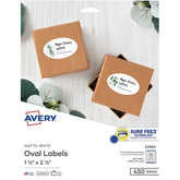 Avery® 1-1/2" x 2-1/2" Oval Labels with Sure Feed™, Permanent Adhesive, Matte White, 450 Labels (22564)