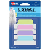 Avery® Ultra Tabs®, Assorted Pastel Colors, 2.5" x 1", 24 Repositionable Margin Tabs, 2-Sided Writable (74769)
