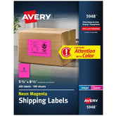 Avery Shipping Labels, 5-1/2" x 8-1/2", Neon Magenta, Laser & Inkjet Compatible, 200 Labels Total (5948)