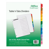 Office Essentials Table 'n Tabs Jan-Dec Dividers, 12-Tab Set, White Paper, Multicolored Tabs, 1 Binder Divider Set (11679)