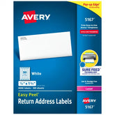 Avery® Easy Peel® Return Address Labels, Sure Feed™ Technology, Permanent Adhesive, 1/2" x 1-3/4", 8,000 Labels (5167)