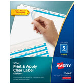 Avery® Print & Apply Clear Label Dividers, Index Maker® Easy Apply™ Printable Label Strip, 5 White Tabs, 25 Sets (11446)