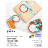 Avery® Scallop Round Tags with Sure Feed, 2-1/2" Diameter, Textured White, 90 Tags (80511)