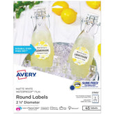 Avery® Durable Waterproof Round Labels with Sure Feed Technology, 2.5" Diameter, Laser/Pigment-Inkjet, 45 Labels (27953)