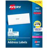 Avery® Easy Peel® Address Labels with Sure Feed®, 1" x 2-5/8", White, 7,500 Blank Mailing Labels (5960)