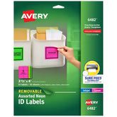 Avery Labels with Sure Feed, 3-1/3" x 4", Assorted Neon, Removable, Laser & Inkjet Compatible, 72 Labels Total (6482)