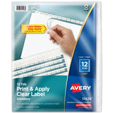 Avery® Print & Apply Clear Label Dividers, Index Maker® Easy Apply™ Printable Label Strip, 12 White Tabs (11428)