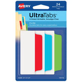 Avery® Ultra Tabs®, Red/Blue/Green, 3" x 1.5", 24 Repositionable Filing Tabs, 2-Sided Writable (74775)