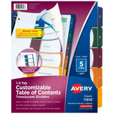 Avery® Ready Index® Plastic 5 Tab Binder Dividers, Customizable Table of Contents, Multicolor Tabs, 1 Set (11816)
