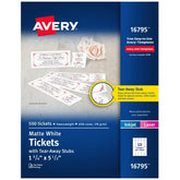Avery® Tickets with Tear-Away Stubs, 1-3/4" x 5-1/2", Matte White, 500 Blank Tickets (16795)