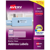 Avery® Matte Clear Address Labels, Sure Feed™ Technology, Laser, 1-1/3" x 4", 700 Labels (5662)
