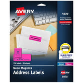 Avery Address Labels with Sure Feed, 1" x 2-5/8", Neon Magenta, Laser & Inkjet Compatible, 750 Labels Total (5970)