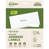 Avery® EcoFriendly Recycled Address Labels, 1" x 2-5/8", White, Permanent, 300 Printable Labels (48860)