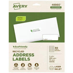 Avery® EcoFriendly Recycled Address Labels, 1" x 2-5/8", White, Permanent, 300 Printable Labels (48860)