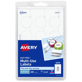 Avery® Removable Multiuse Labels, Removable Adhesive, 1" Diameter, 600 Labels (5410)