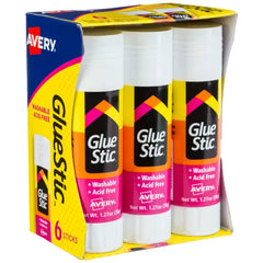 Avery(R) Glue Stic(TM), White Glue Sticks, Washable, 1.27 oz, 6 Total (98073)