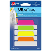 Avery® Ultra Tabs®, Assorted Neon Colors, 2.5" x 1", 24 Repositionable Margin Tabs, 2-Sided Writable (74767)